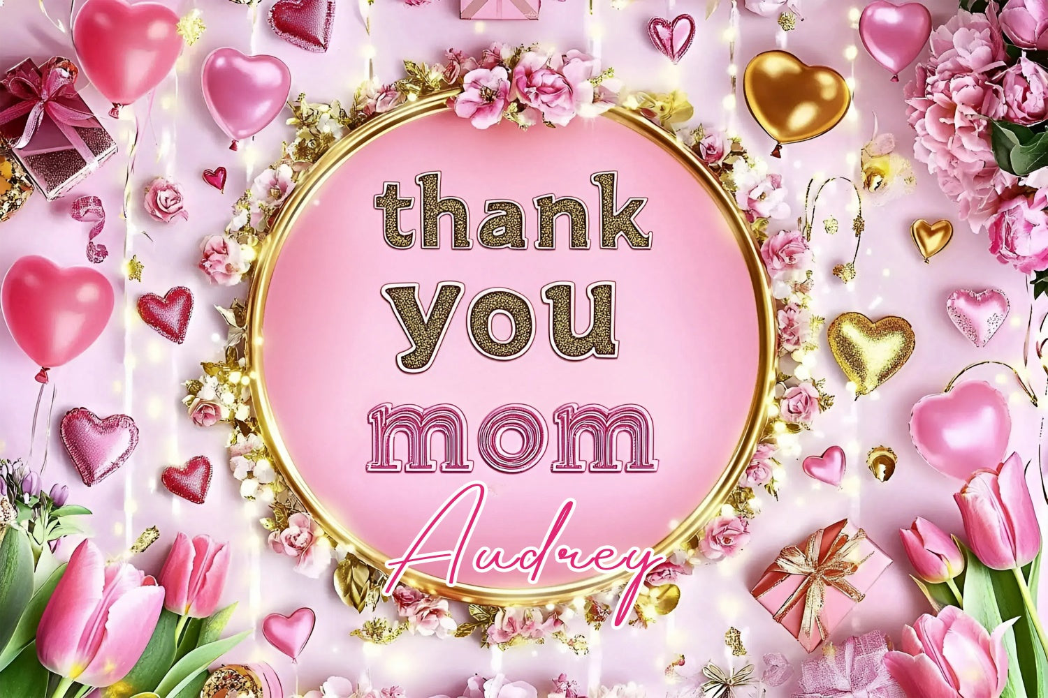 Mothers Day Backdrops Glow Heart Balloons Floral Custom Backdrop GQ3-200