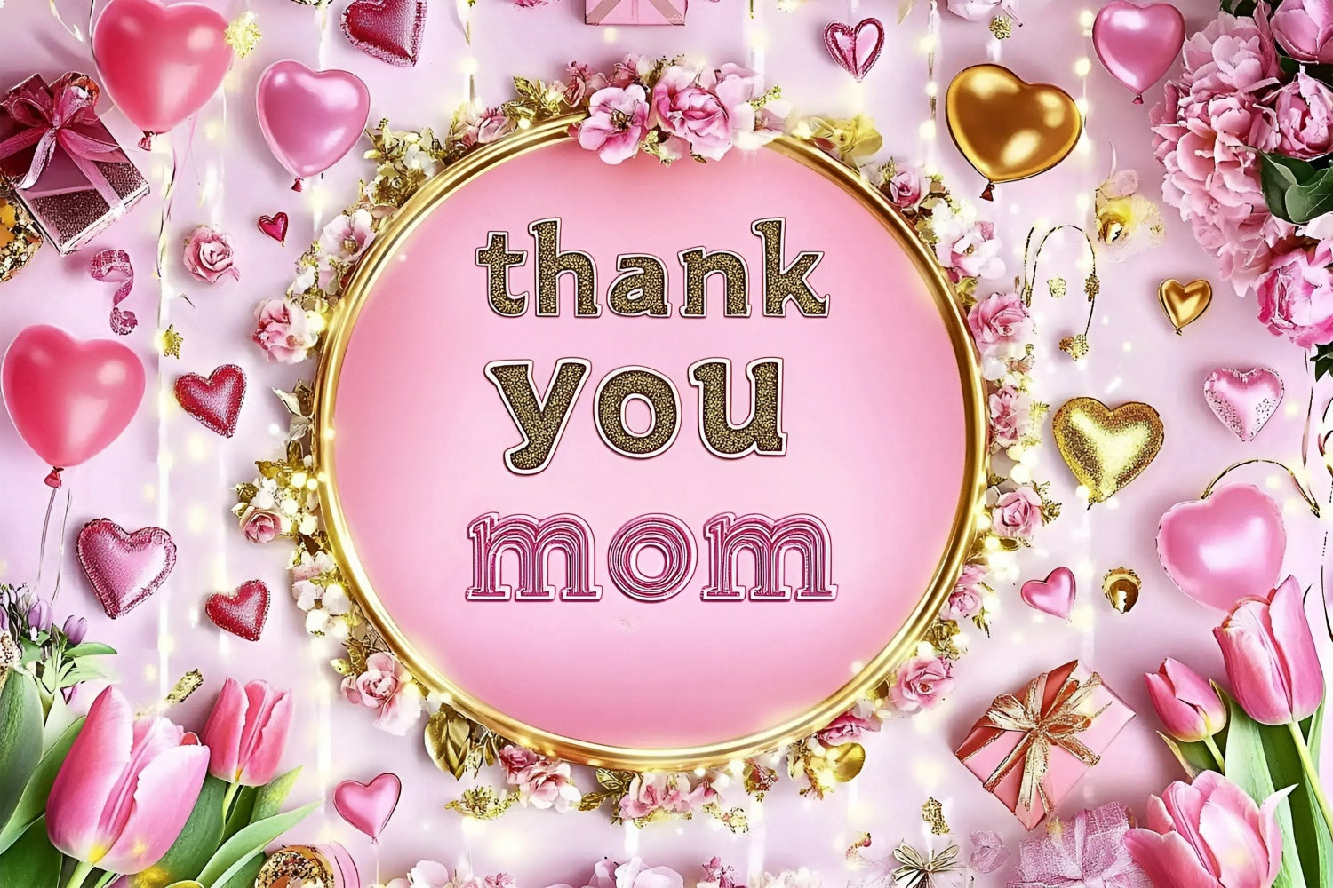 Mothers Day Backdrops Glow Heart Balloons Floral Custom Backdrop GQ3-200