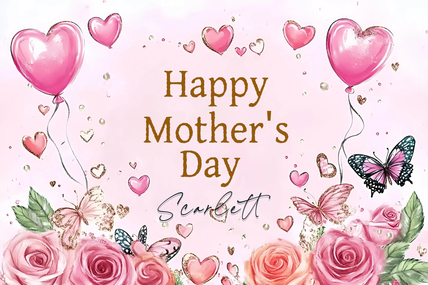 Mother's Day Backdrop Pink Butterfly Rose Personalized Backdrop GQ3-201