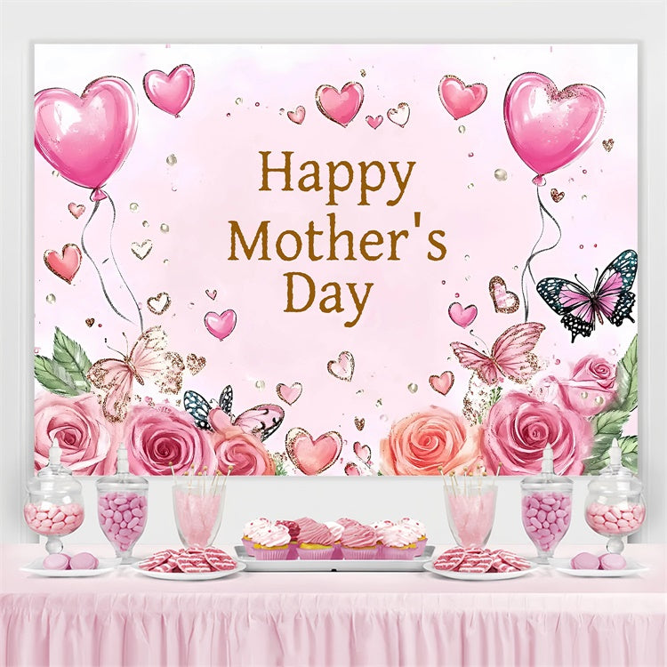 Mother's Day Backdrop Pink Butterfly Rose Personalized Backdrop GQ3-201