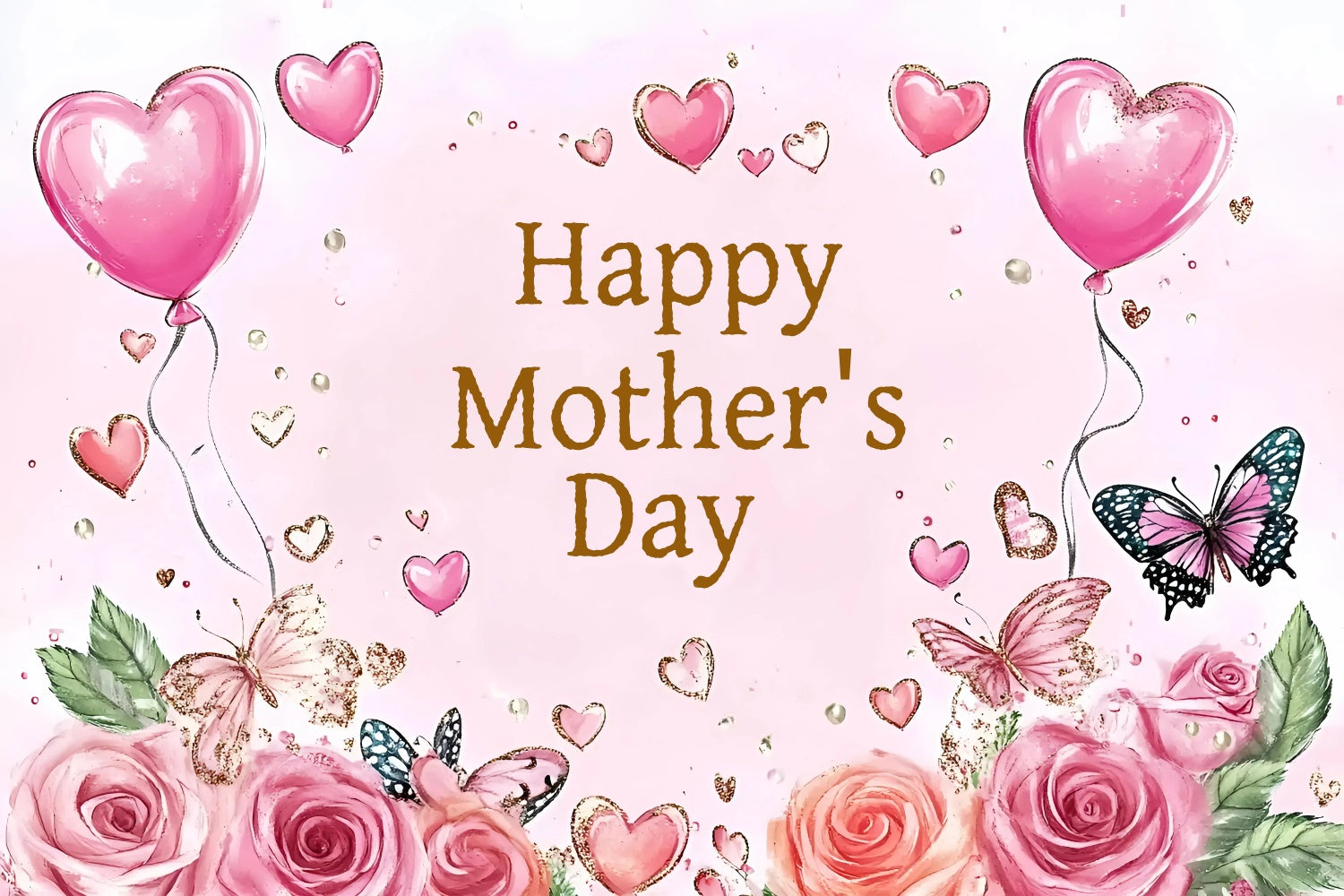 Mother's Day Backdrop Pink Butterfly Rose Personalized Backdrop GQ3-201
