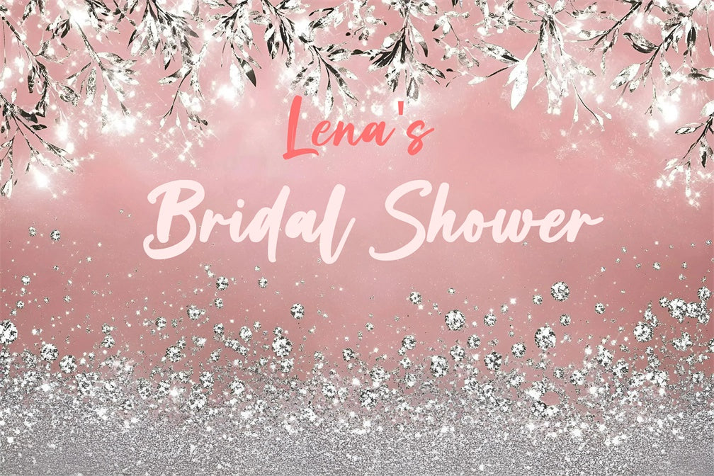 Bridal Shower Backdrop Ideas Silver Glitter Leaves Pink Custom Backdrop GQ3-221