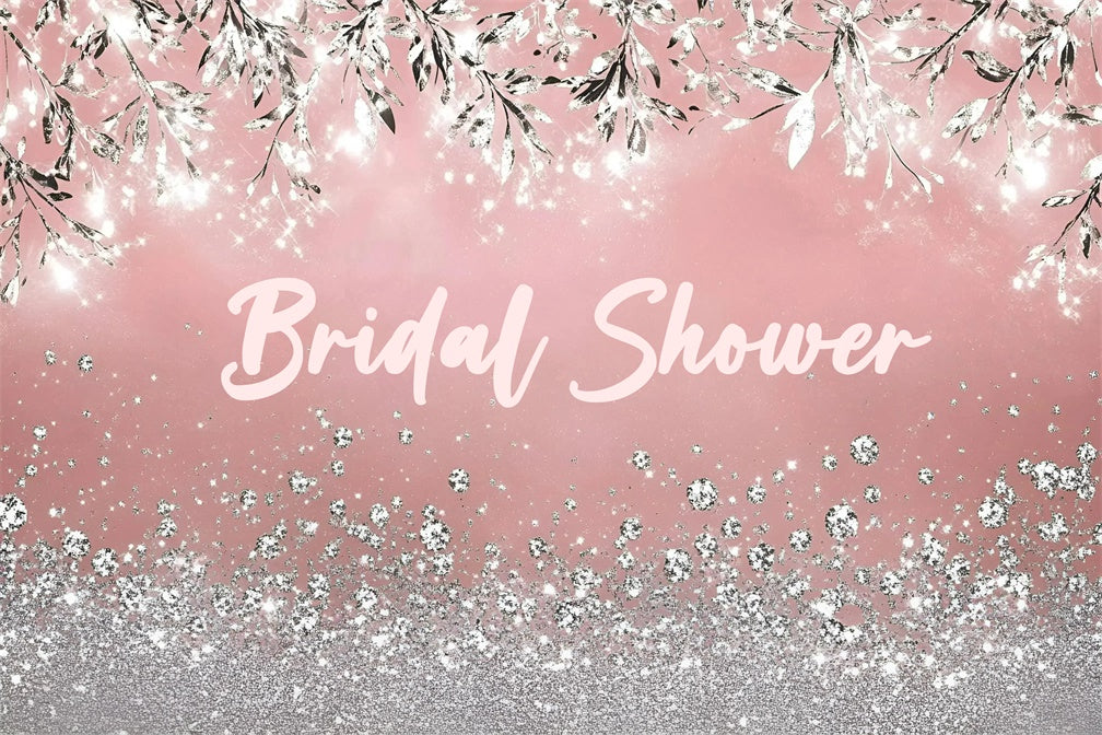 Bridal Shower Backdrop Ideas Silver Glitter Leaves Pink Custom Backdrop GQ3-221
