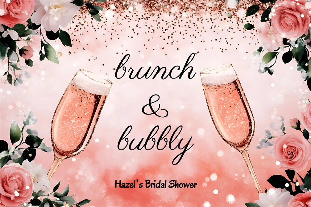 Personalized Bridal Shower Backdrop Sparkling Champagne Rose Backdrop GQ3-222