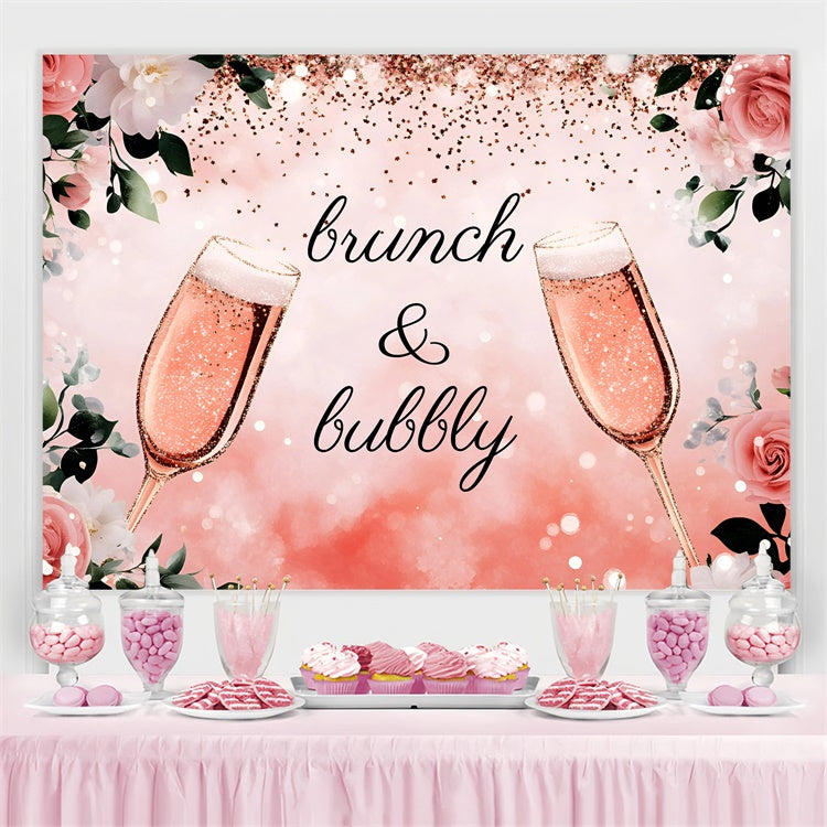 Personalized Bridal Shower Backdrop Sparkling Champagne Rose Backdrop GQ3-222