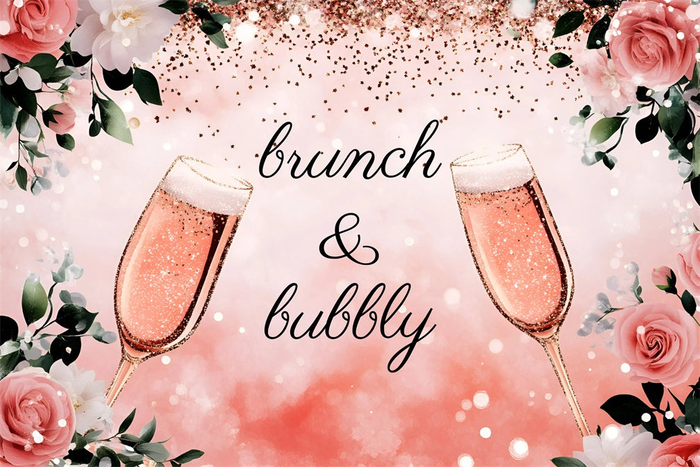 Personalized Bridal Shower Backdrop Sparkling Champagne Rose Backdrop GQ3-222