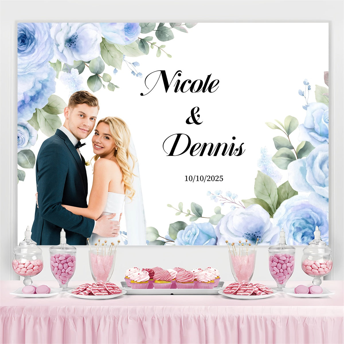 Wedding Backdrops For Photos Romantic Blue Rose Custom Backdrop GQ3-226