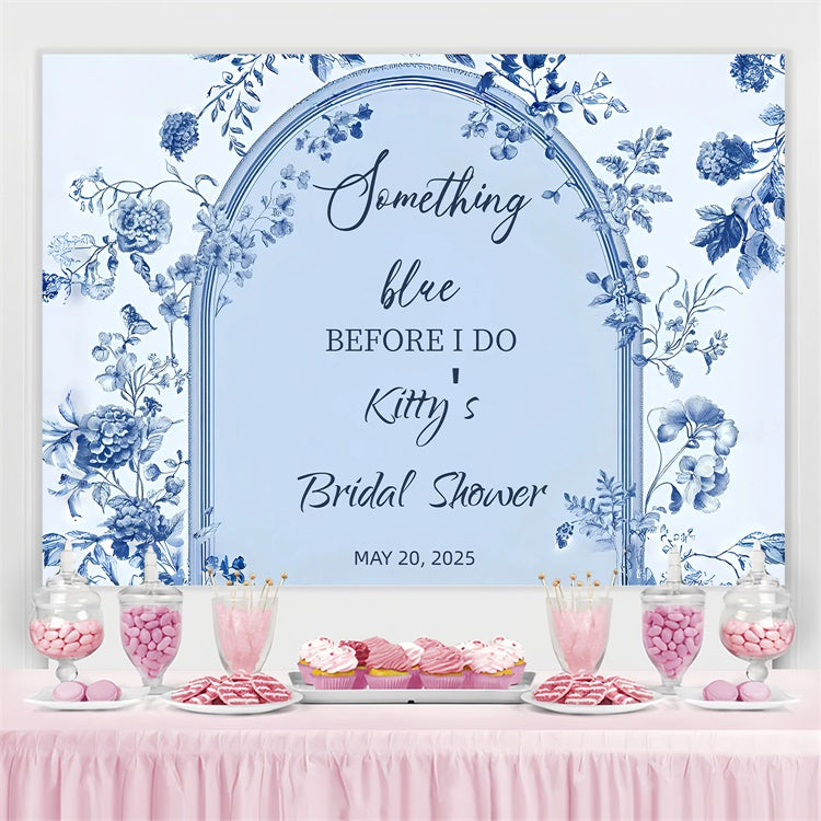 Bridal Shower Backdrop Vintage Blue Floral Arch Personalized Backdrop GQ3-227