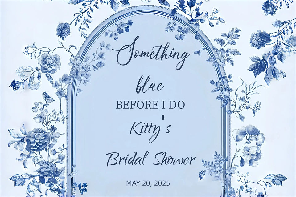 Bridal Shower Backdrop Vintage Blue Floral Arch Personalized Backdrop GQ3-227