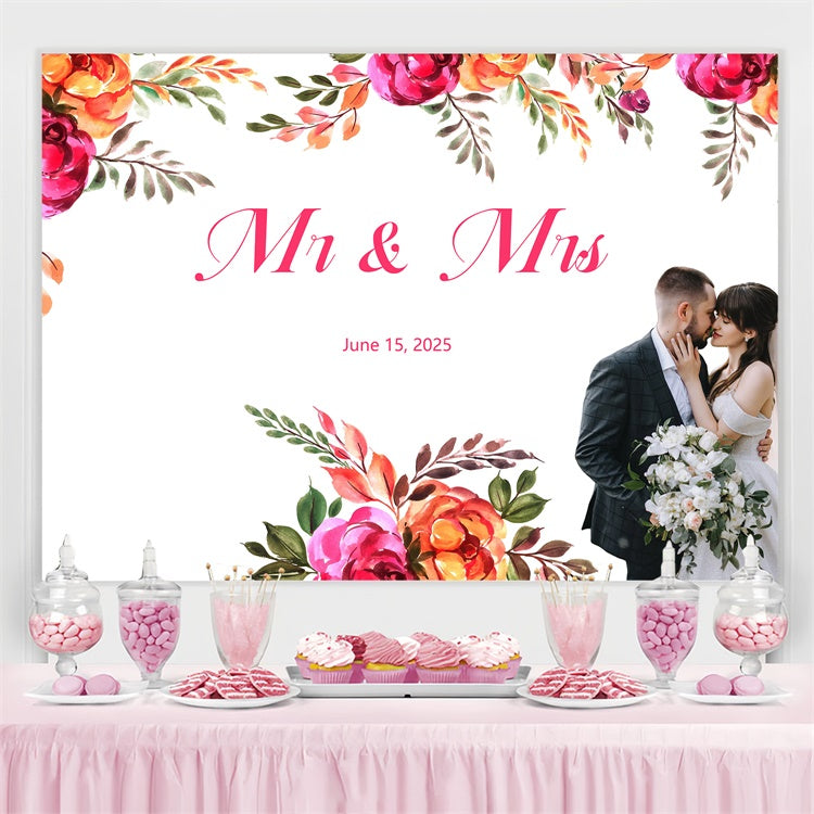 Custom Wedding Photo Backdrop Colorful Floral Frame Backdrop GQ3-228