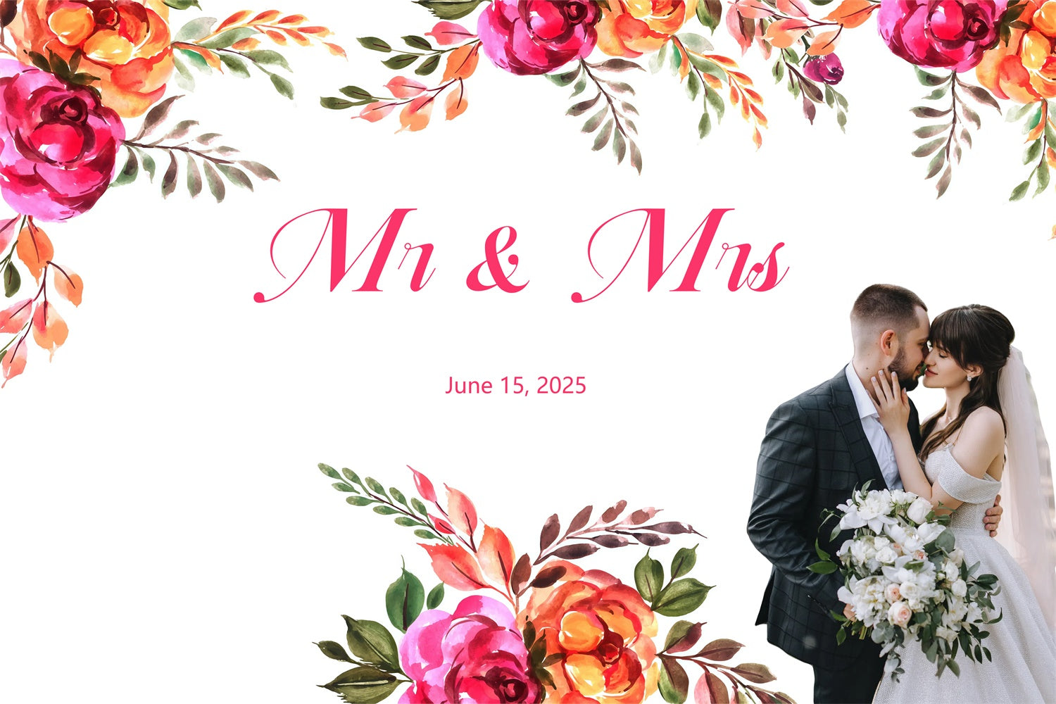 Custom Wedding Photo Backdrop Colorful Floral Frame Backdrop GQ3-228