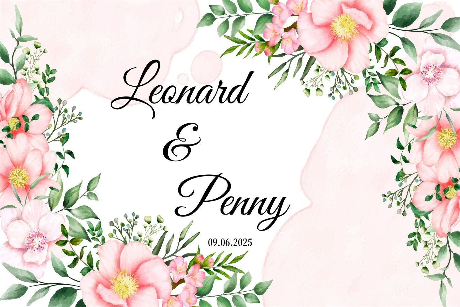 Custom Wedding Backdrops Watercolor Pink Bloom Greenery Backdrop GQ3-229