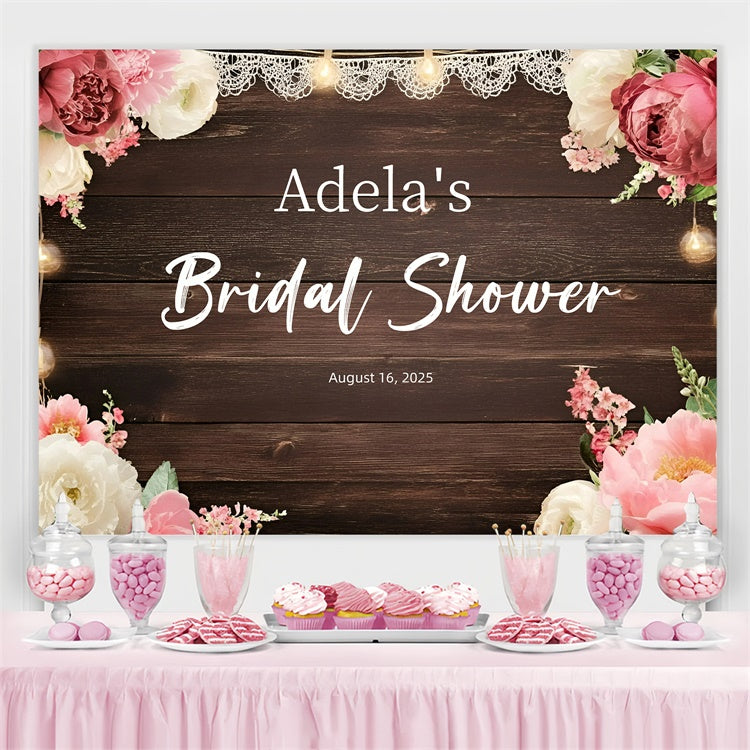 Custom Backdrop For Bridal Shower Rustic Wood Lace Floral Backdrop GQ3-233