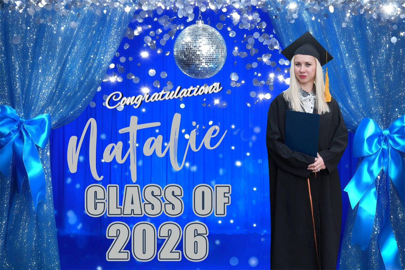 Custom Graduation Backdrop Glitter Drapes Blue Graduation Party Backdr