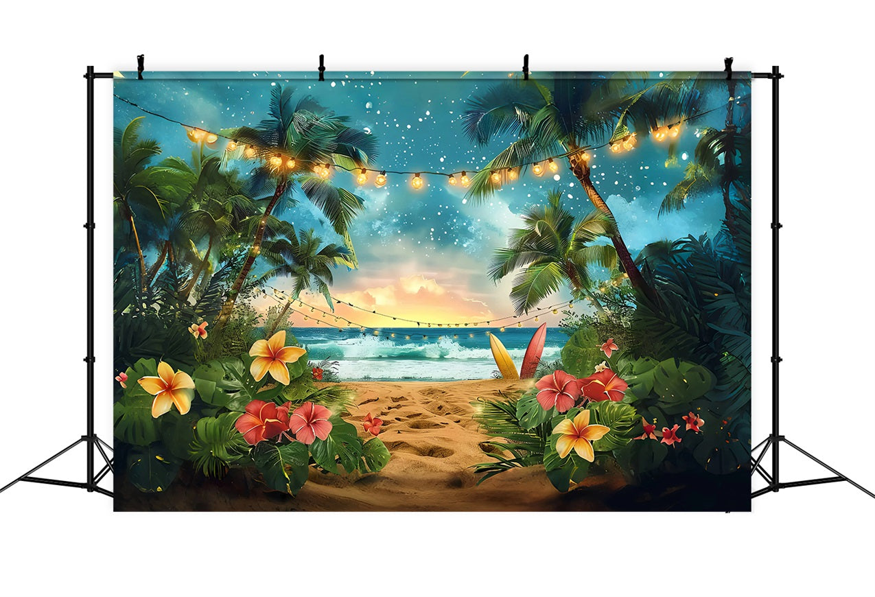 Summer Backdrop Tropical Sunset Surfboard Lights Backdrop GQ4-248