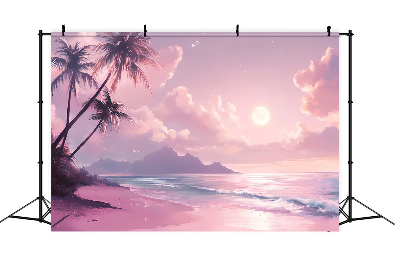 Summer Backdrops Pink Twilight Moon Beach Backdrop GQ4-249