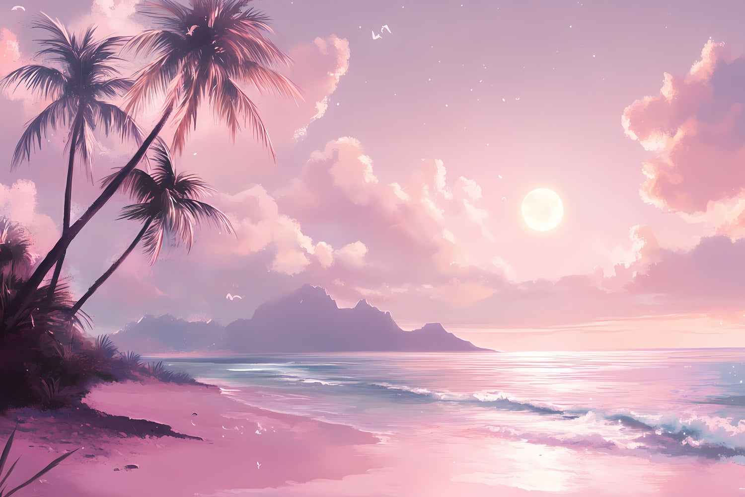 Summer Backdrops Pink Twilight Moon Beach Backdrop GQ4-249