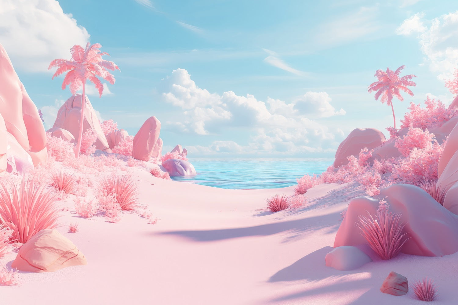 Summer Photo Backdrop Pink Paradise Cloud Beach Backdrop GQ4-250