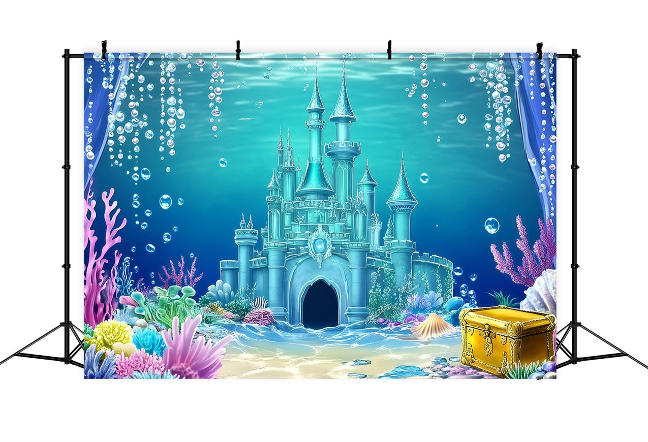 Beach Photo Backdrop Underwater Castle Summer Backdrop GQ4-251