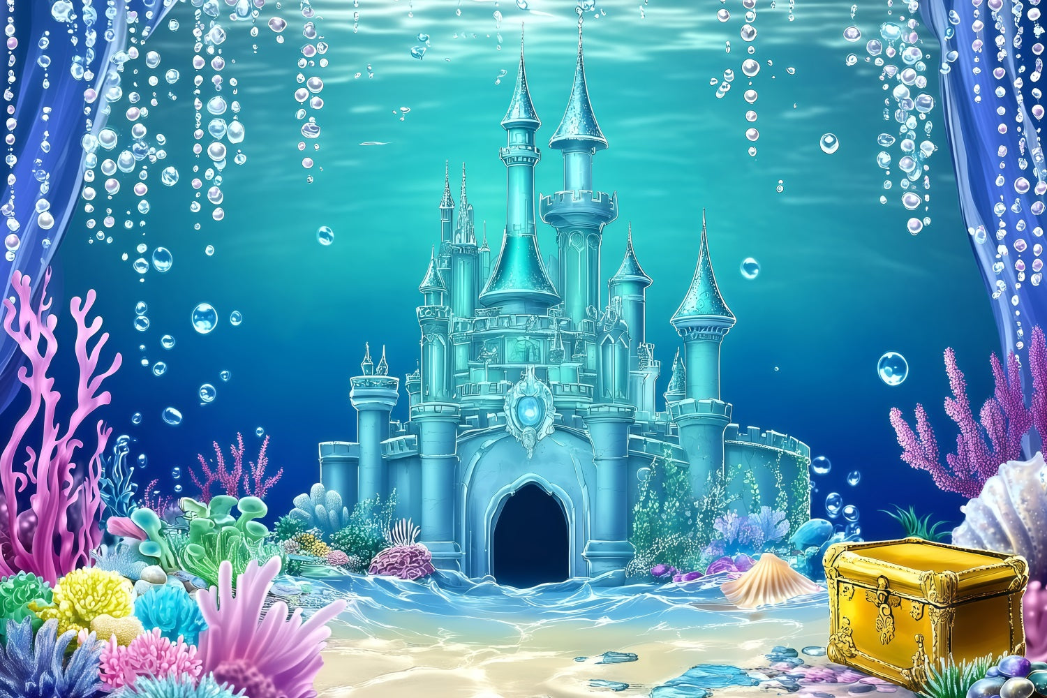 Beach Photo Backdrop Underwater Castle Summer Backdrop GQ4-251