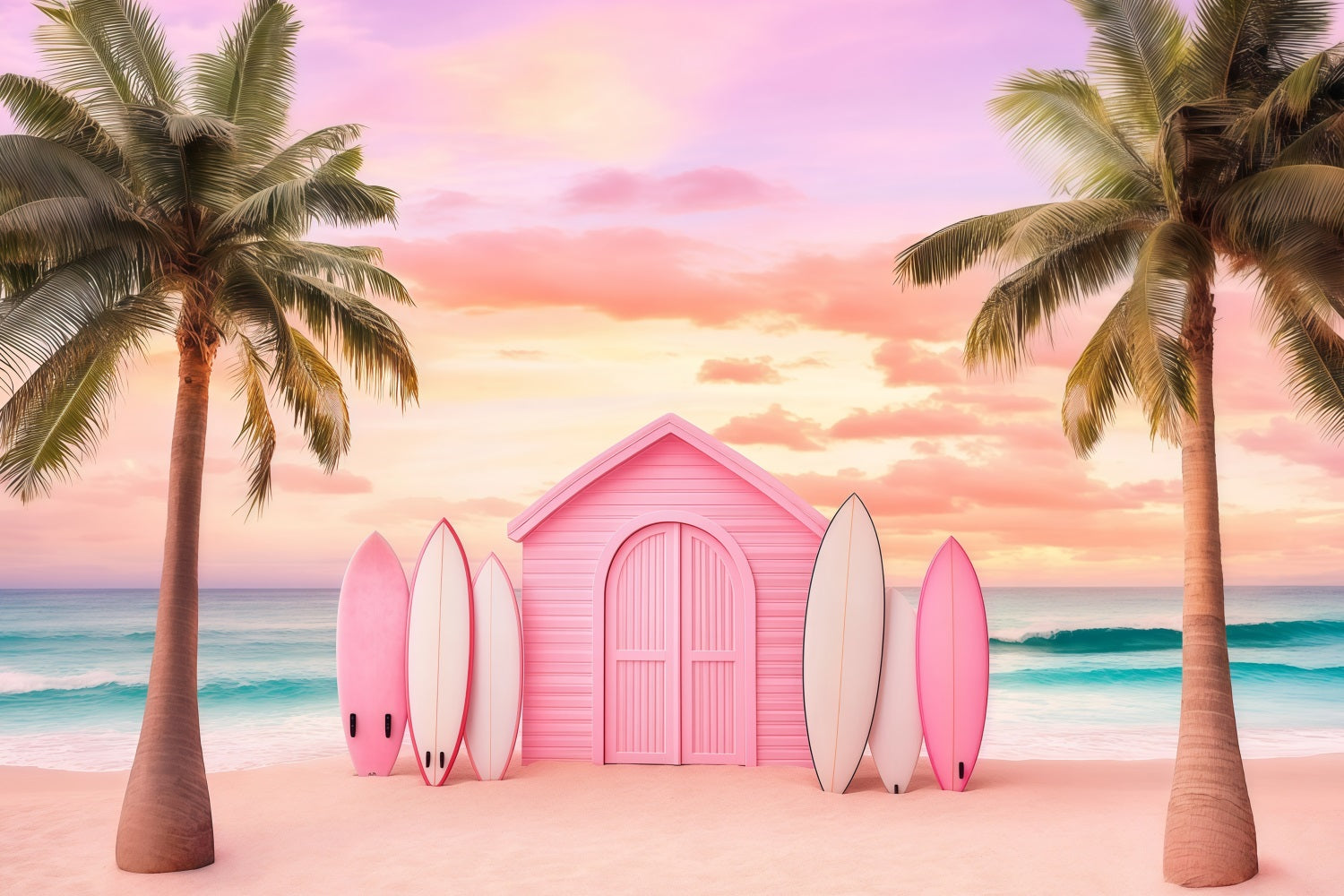 Beach Backdrop Tropical Summer Palm Surfboards Backdrop GQ4-252