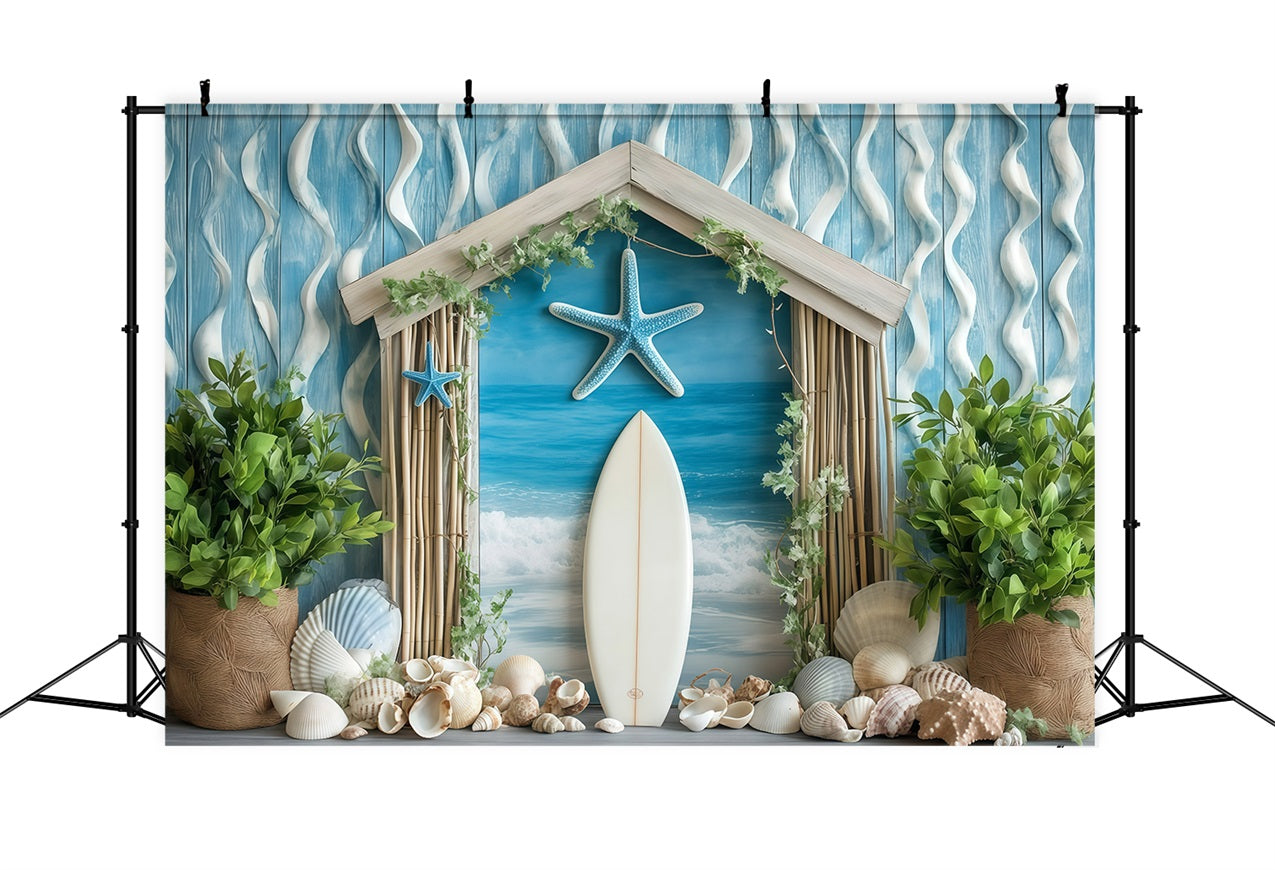 Beach Scene Backdrop Coastal Shells Surf Summer Backdrop GQ4-253