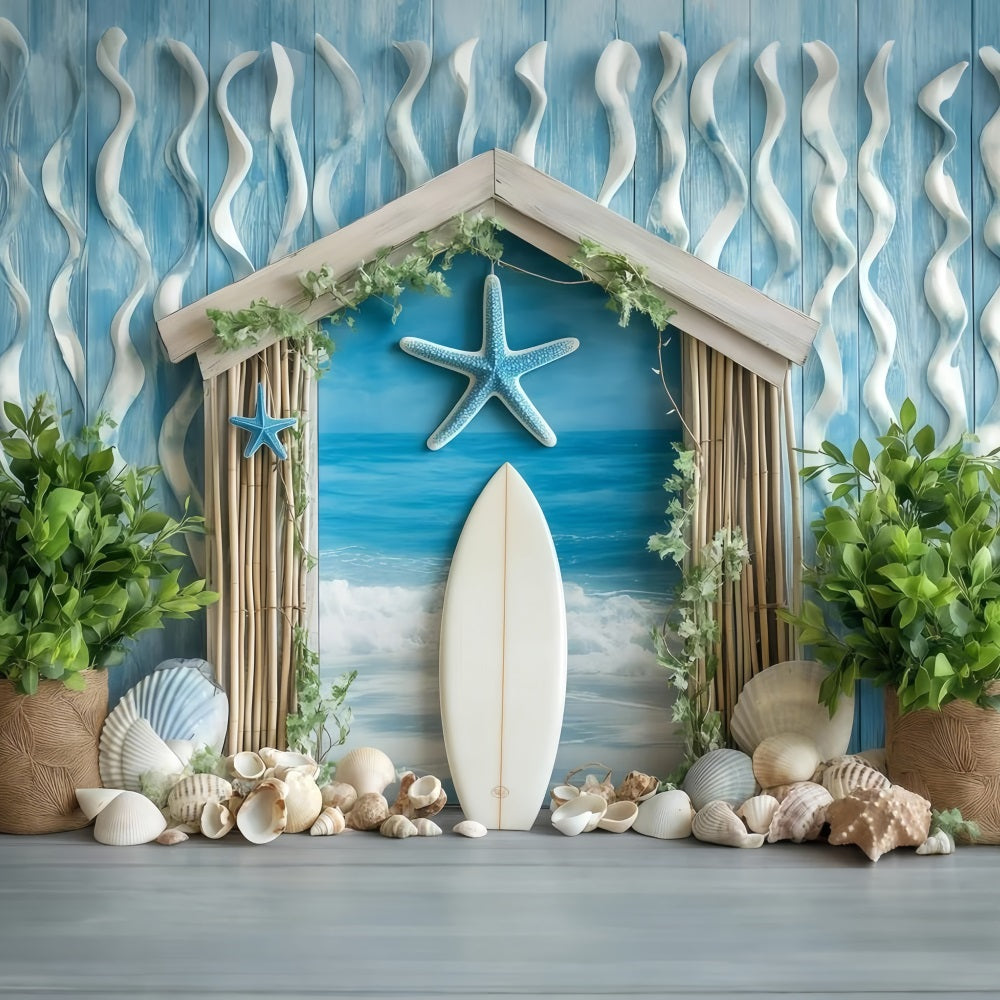 Beach Scene Backdrop Coastal Shells Surf Summer Backdrop GQ4-253