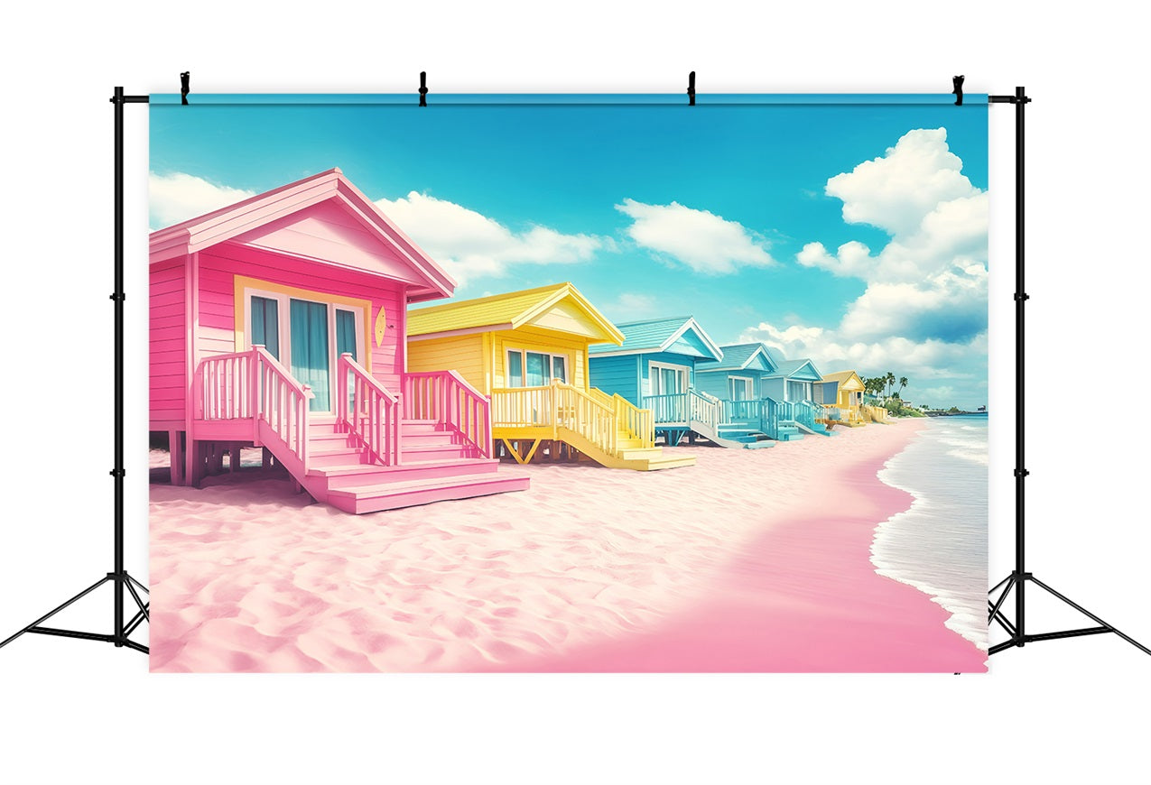 Beach Backdrop Photography Colorful Summer Cabins Backdrop GQ4-254