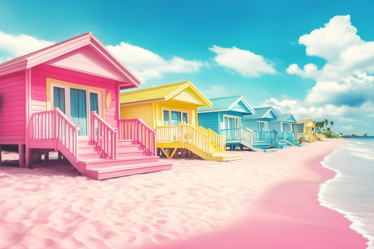 Beach Backdrop Photography Colorful Summer Cabins Backdrop GQ4-254