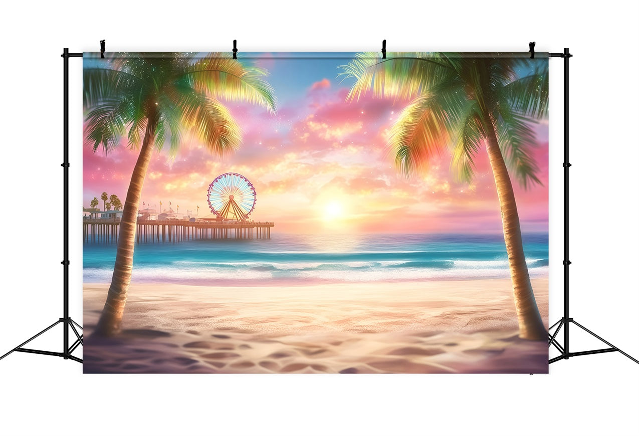 Beach Theme Backdrop Seaside Ferris Wheel Summer Backdrop GQ4-255