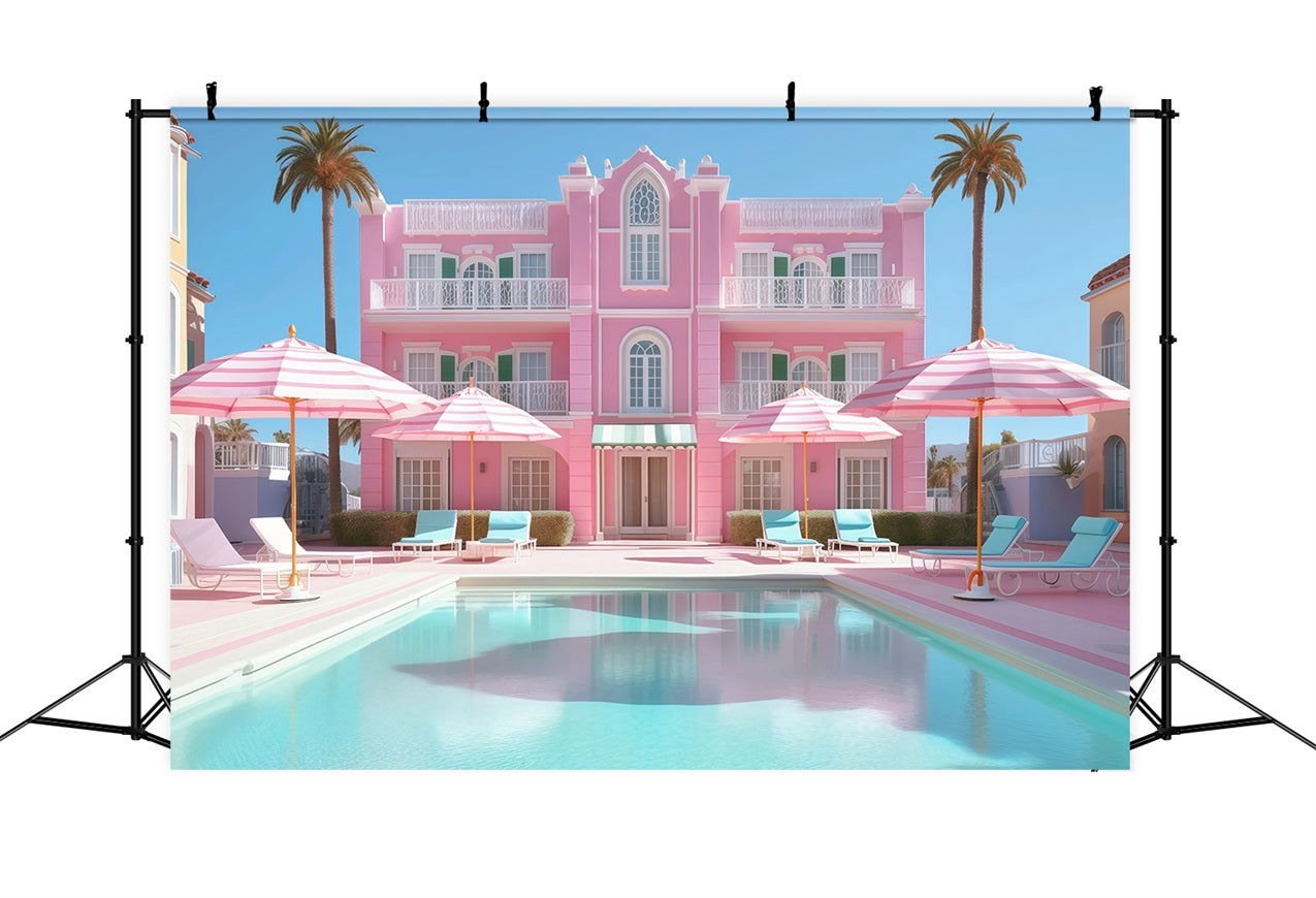 Tropical Beach Backdrop Poolside Pink Resort Summer Backdrop GQ4-256