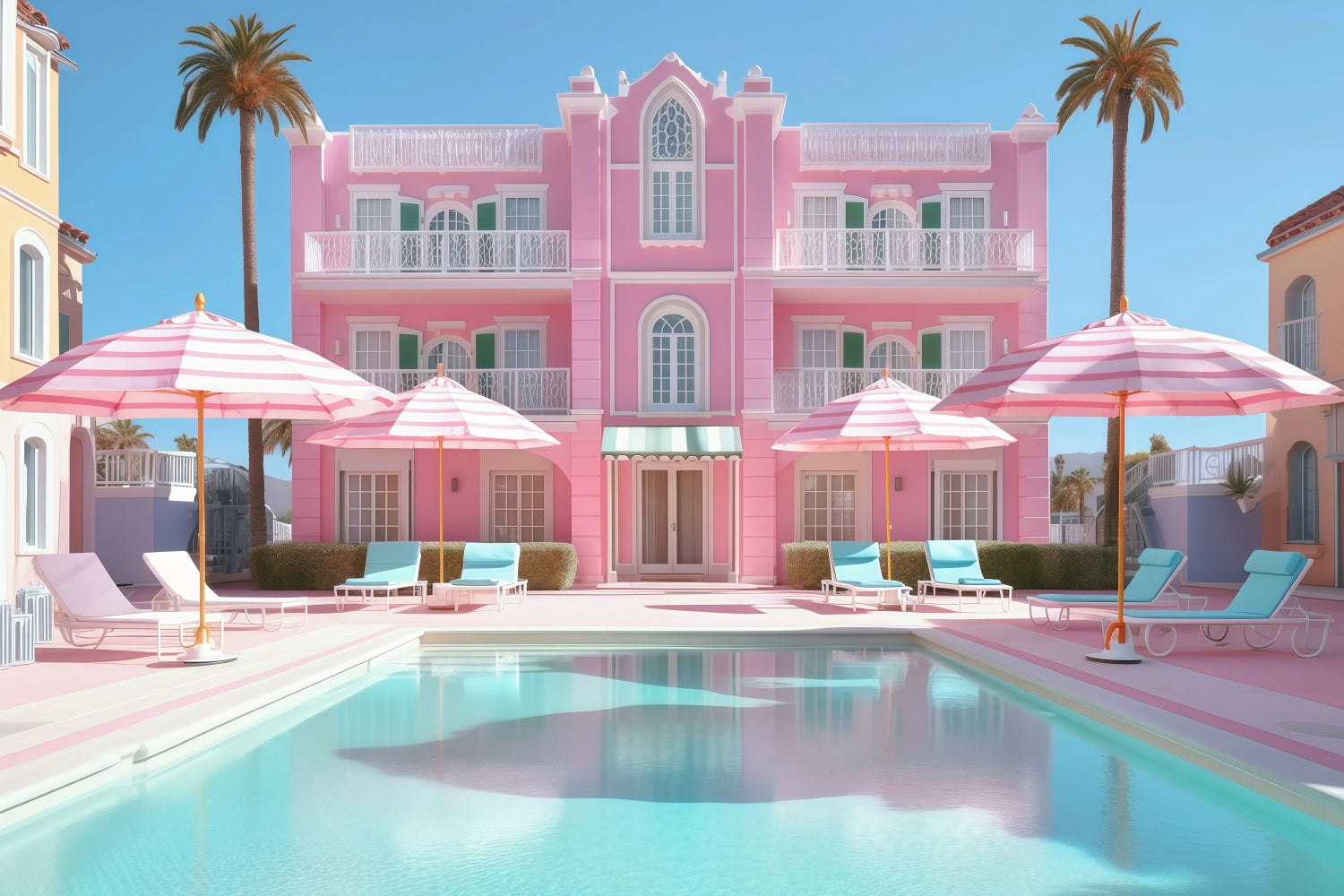 Tropical Beach Backdrop Poolside Pink Resort Summer Backdrop GQ4-256
