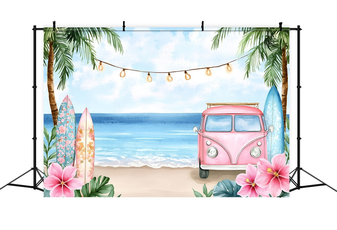 Summer Backdrop Beach Floral Surf Truck Backdrop GQ4-258
