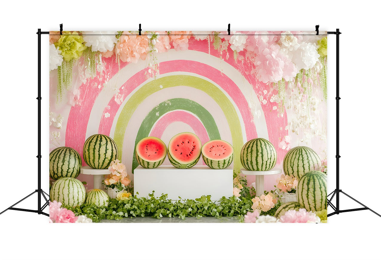 Watermelon Photo Backdrop Summer Rainbow Floral Backdrop GQ4-260