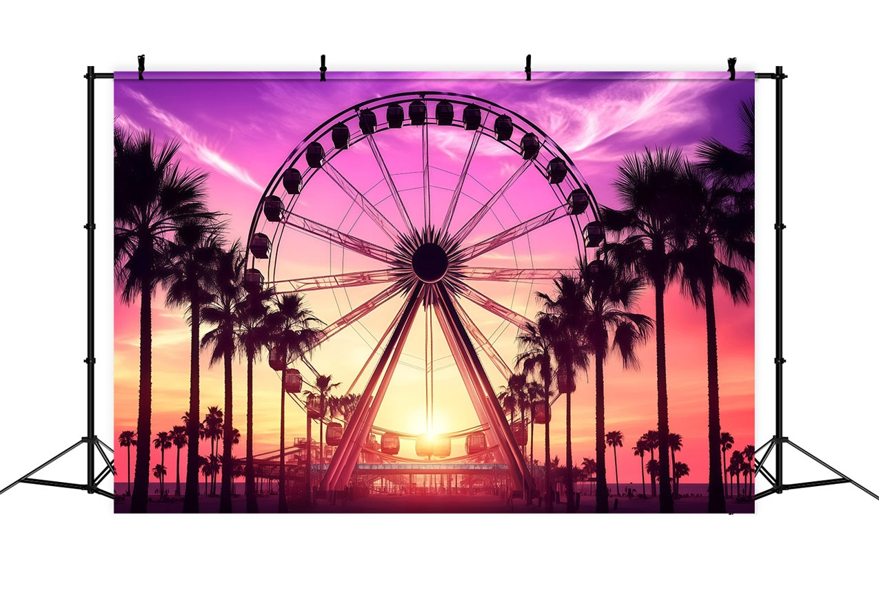 Tropical Photo Backdrop Sunset Summer Ferris Wheel Backdrop GQ4-261
