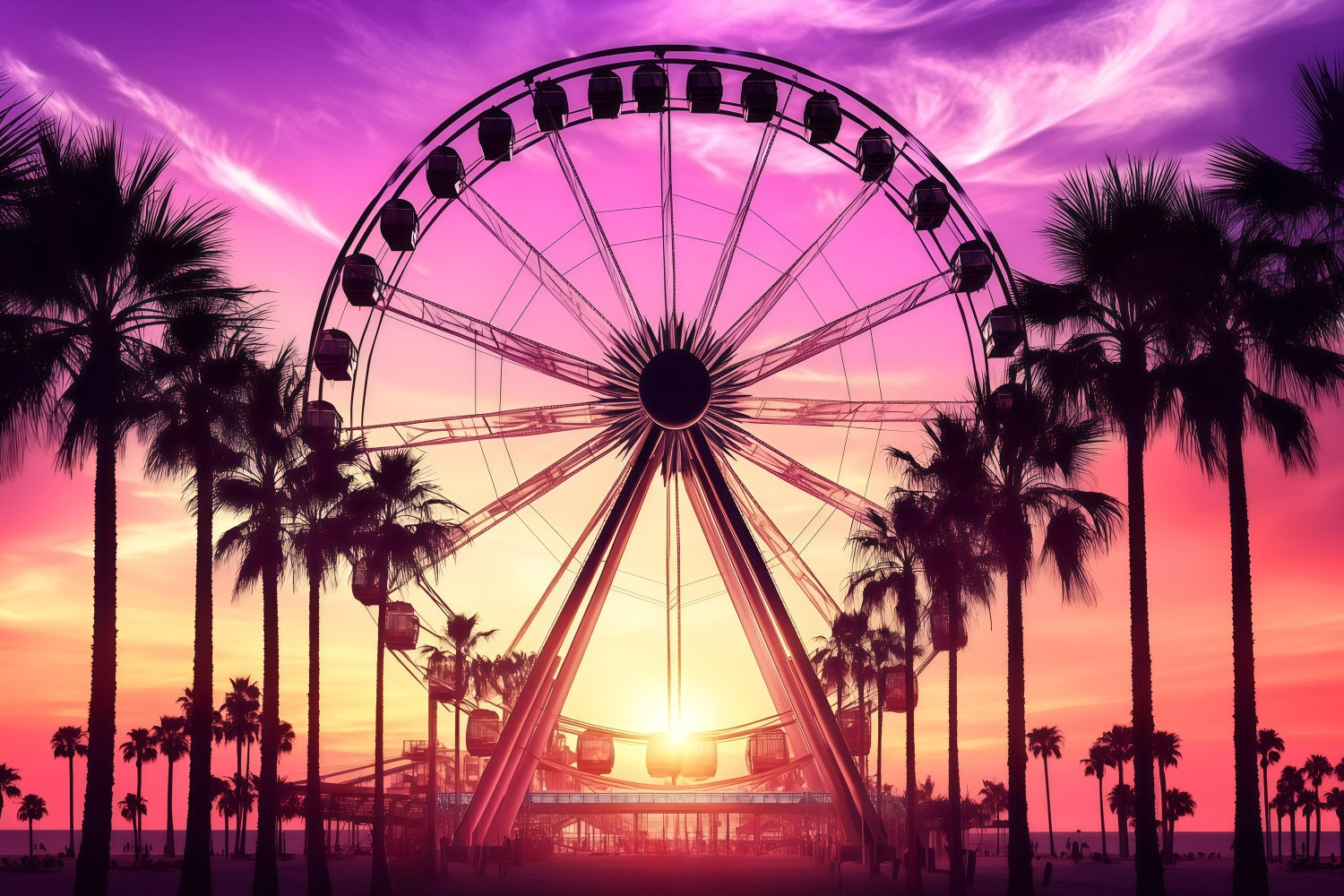 Tropical Photo Backdrop Sunset Summer Ferris Wheel Backdrop GQ4-261
