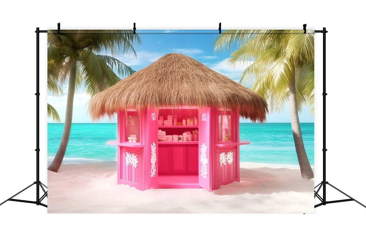 Summer Photo Backdrop Pink Beach Hut Backdrop GQ4-263