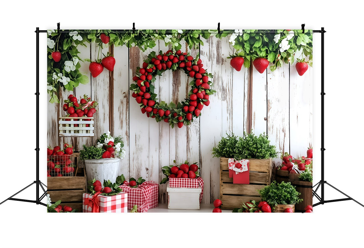 Summer Backdrop Strawberry Wreath Wooden Wall Backdrop GQ4-266