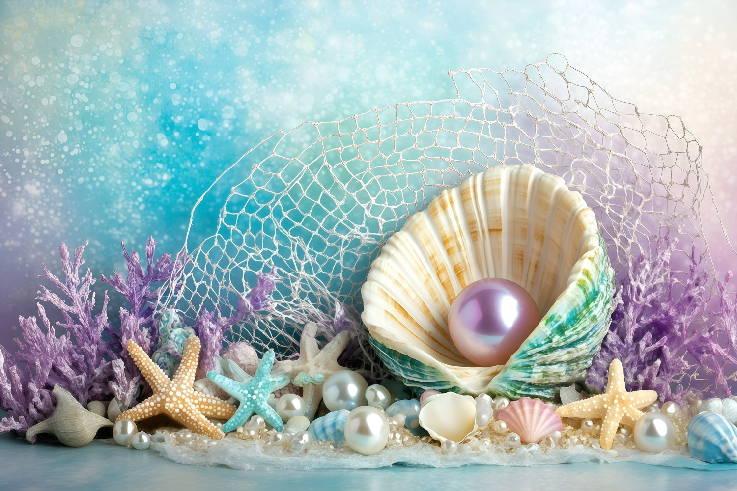 Beach Backdrops Shell Pearls Summer Backdrop GQ4-267