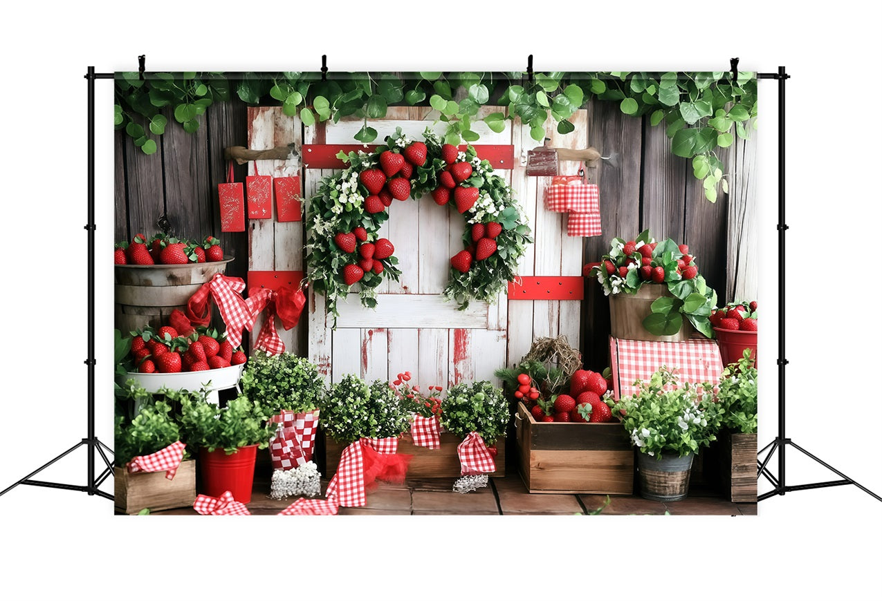 Summer Photo Backdrop Wooden Wall Strawberry Harvest Backdrop GQ4-269