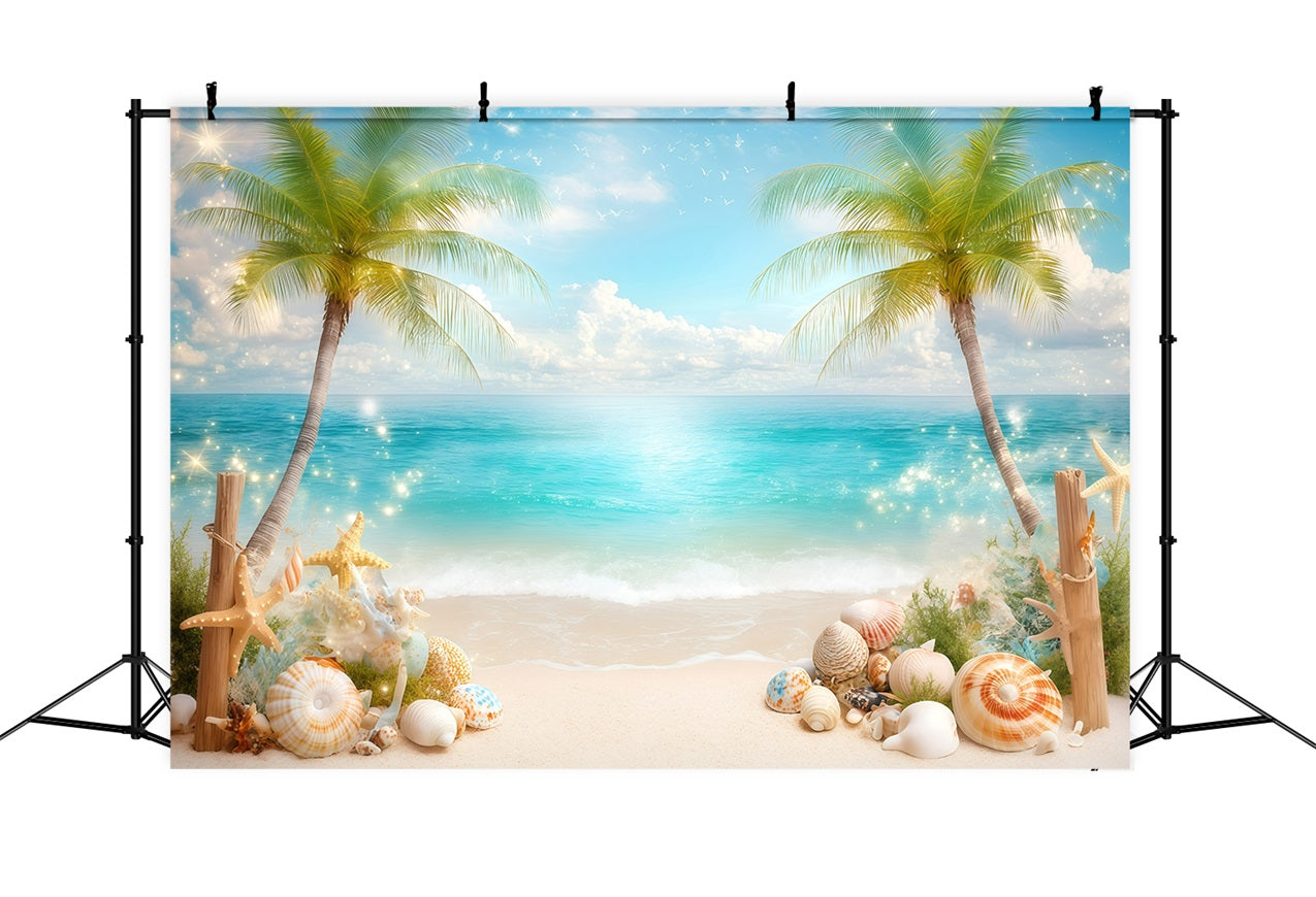 Beach Photography Backdrop Summer Shells Palms Backdrop GQ4-271