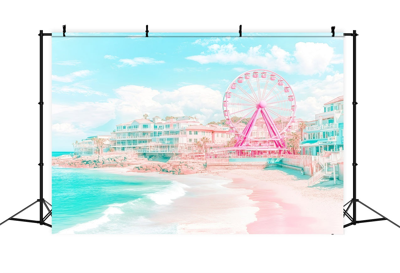 Beach Theme Backdrop Summer Coastal Town Ferris Backdrop GQ4-272