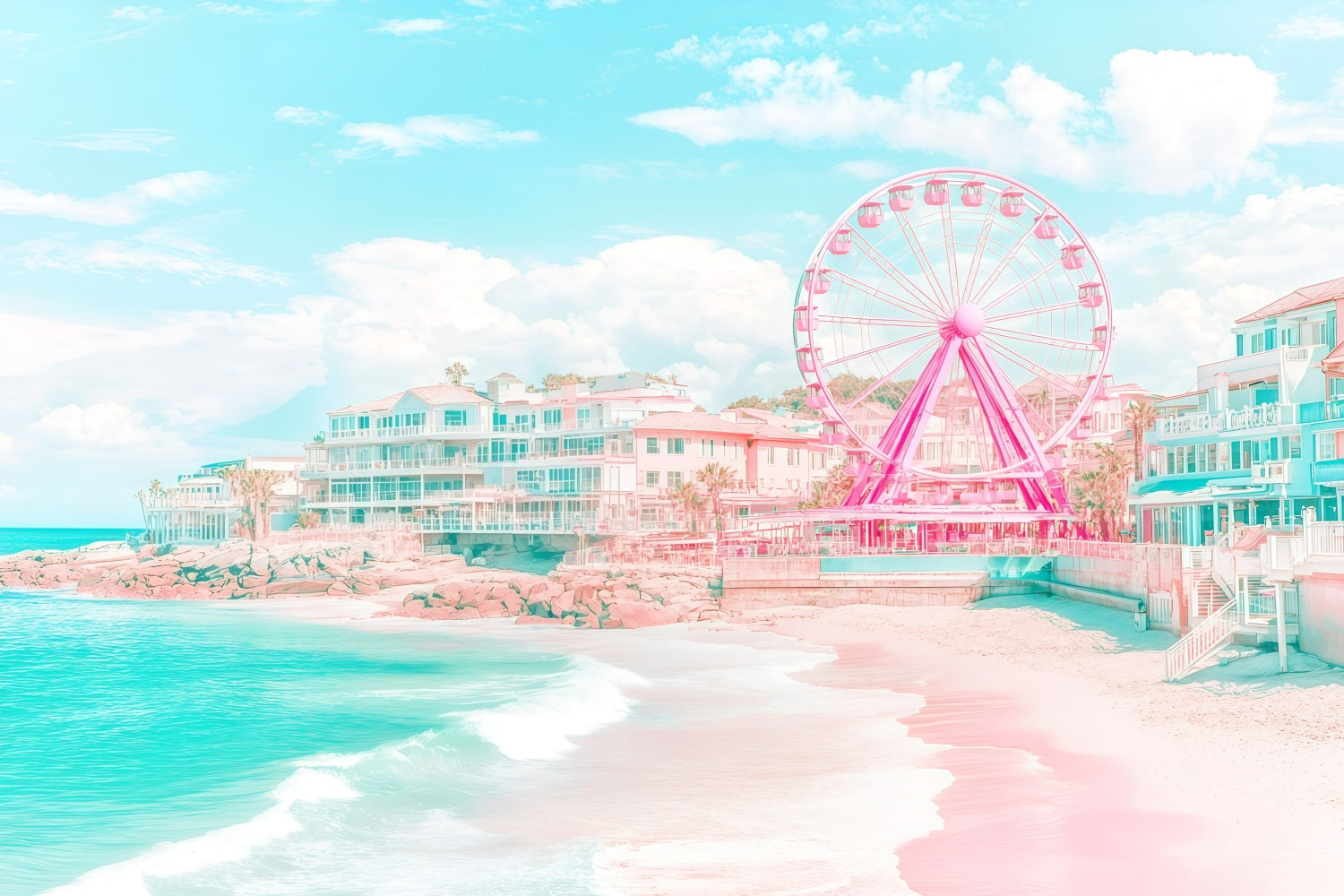 Beach Theme Backdrop Summer Coastal Town Ferris Backdrop GQ4-272