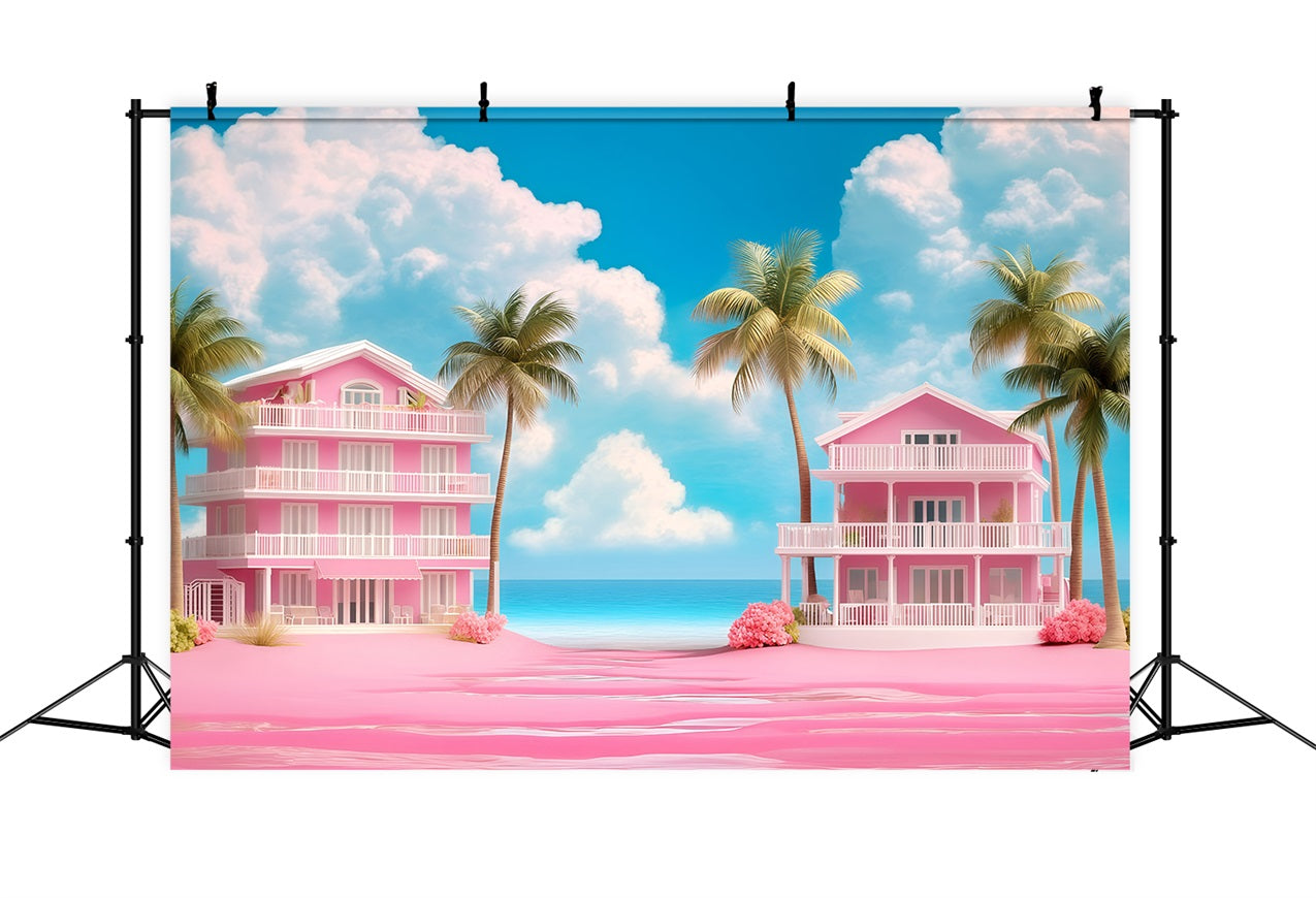 Summer Backdrop Pink Beach Villas Palm Backdrop GQ4-273