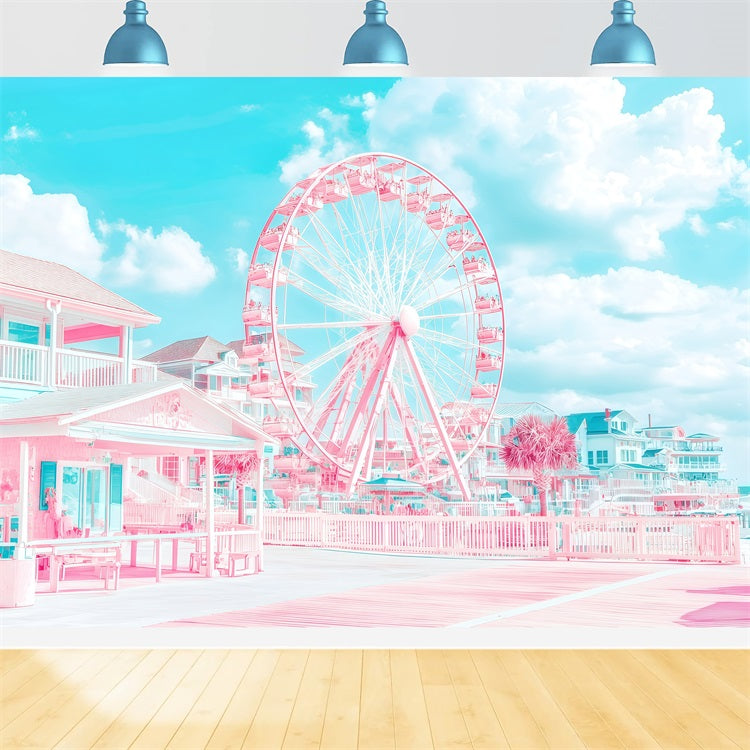 Beach Scene Backdrop Ferris Wheel Coastal Summer Backdrop GQ4-275