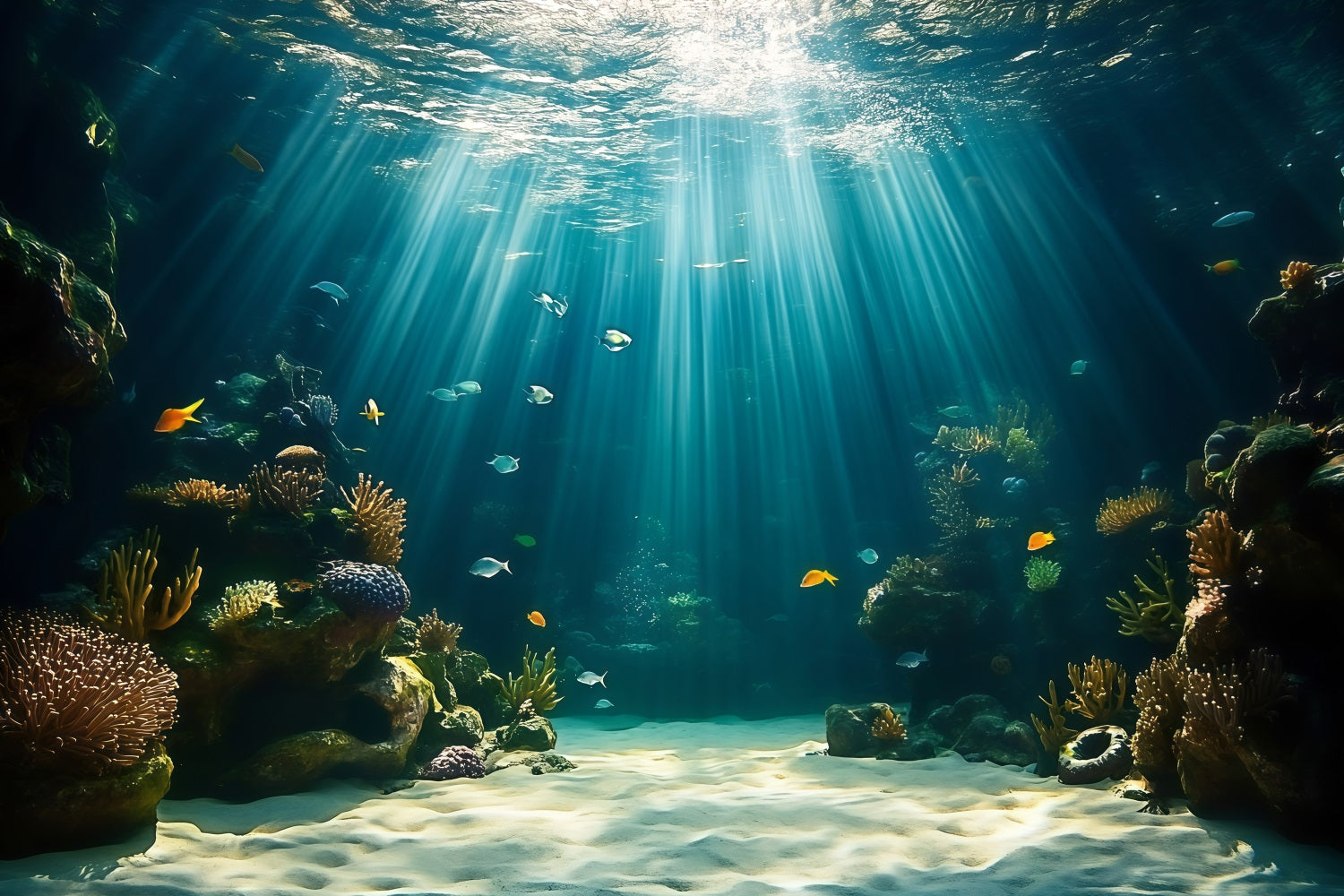Summer Photo Backdrop Reef Light Rays Scene Backdrop GQ4-276