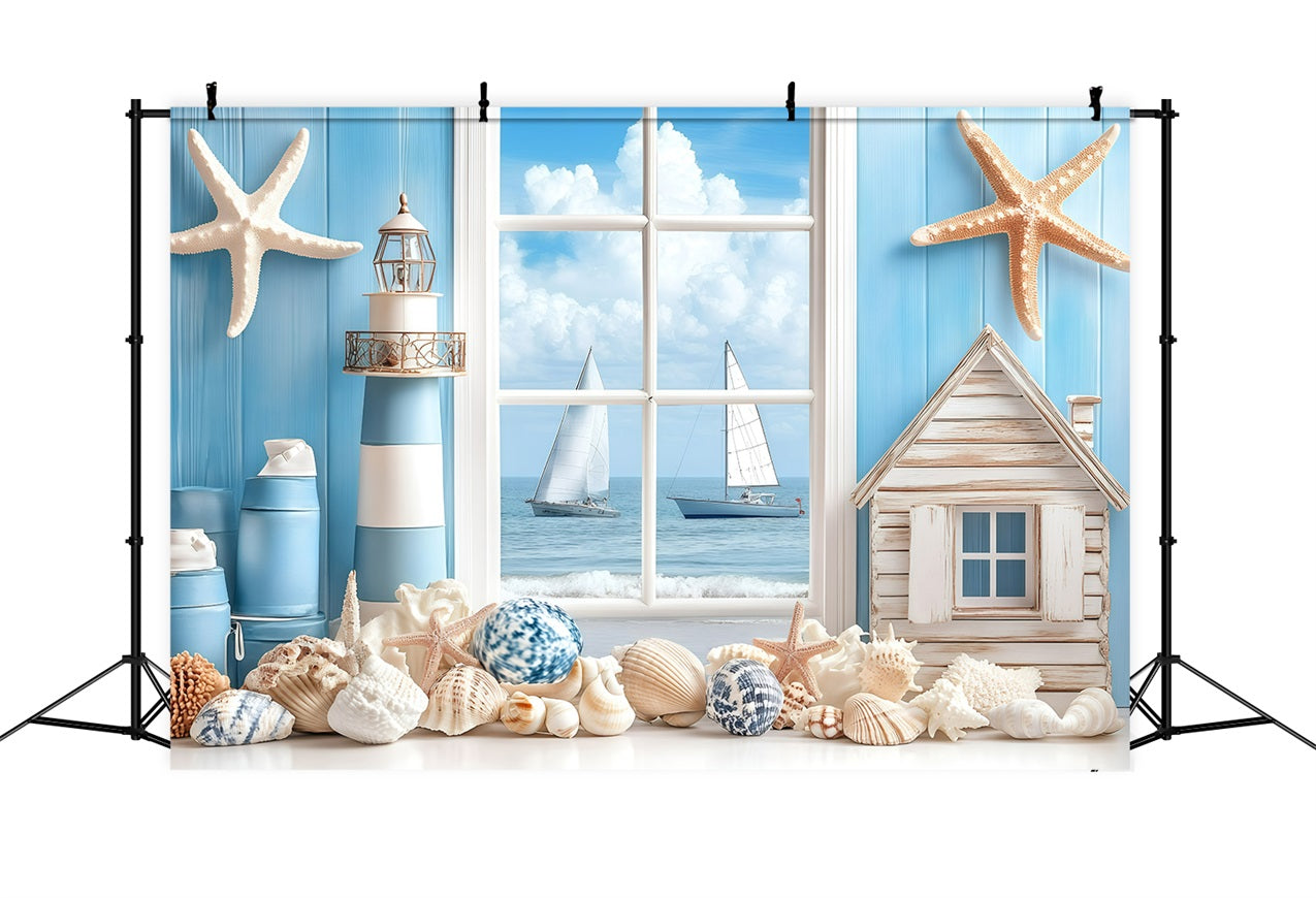 Backdrop Beach Coastal Window Sailboat Summer Backdrop GQ4-279