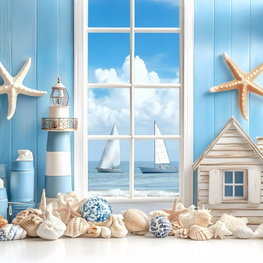 Backdrop Beach Coastal Window Sailboat Summer Backdrop GQ4-279