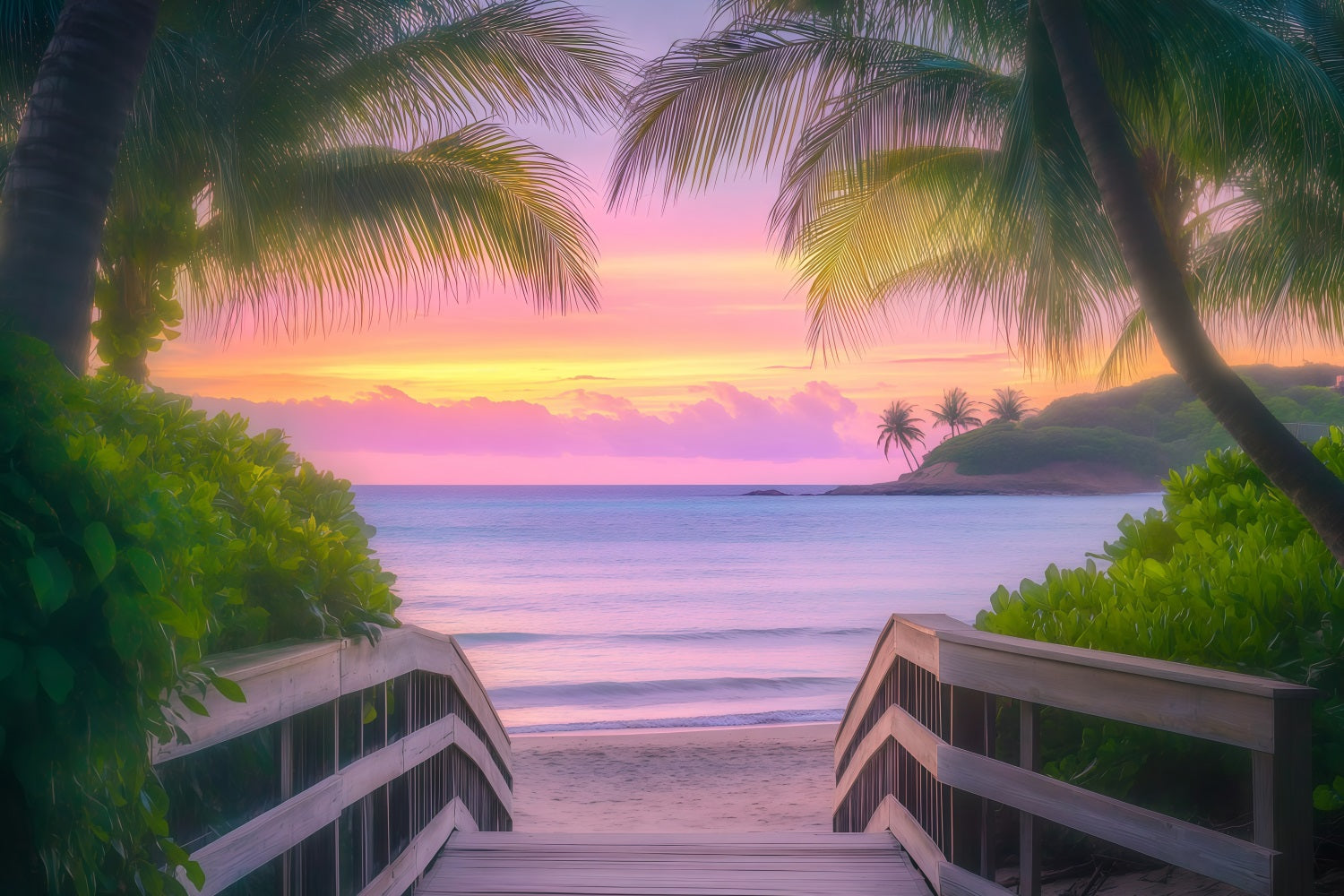 Tropical Backdrops Palm Tree Summer Seaside Backdrop GQ4-280
