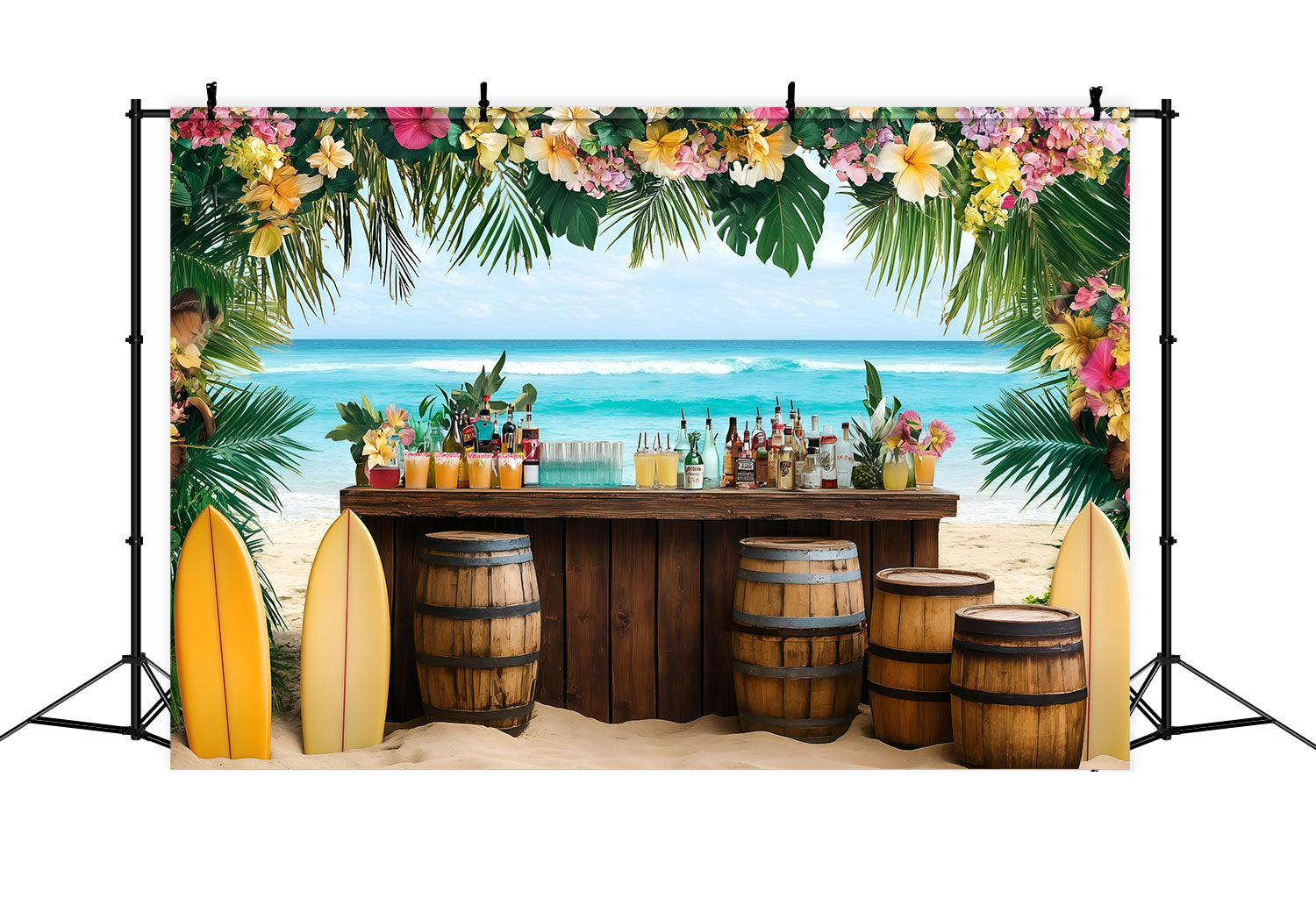 Photography Beach Backdrop Floral Tiki Bar Summer Backdrop GQ4-283